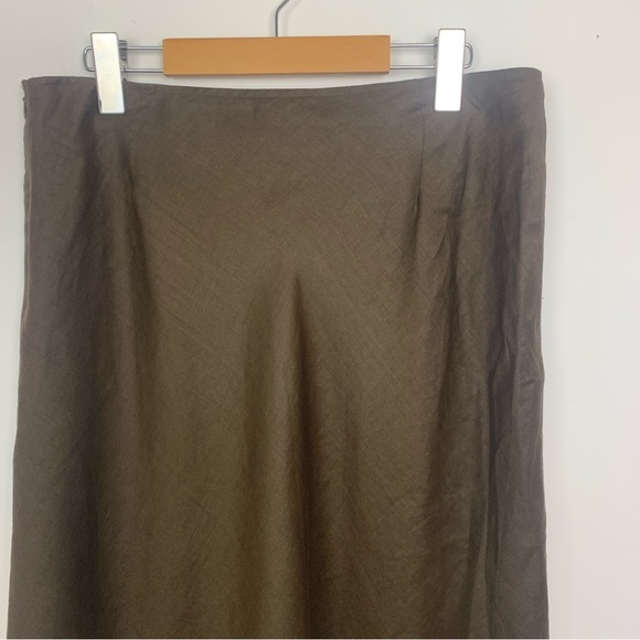 Anne Carson Brown Linen A-Line Skirt Embroidered - Picture 3 of 8